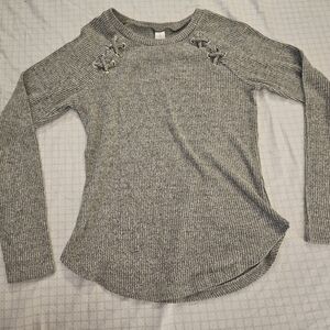 No Boundaries Gray Cowl Neck Sweater with Lace-Up Accents